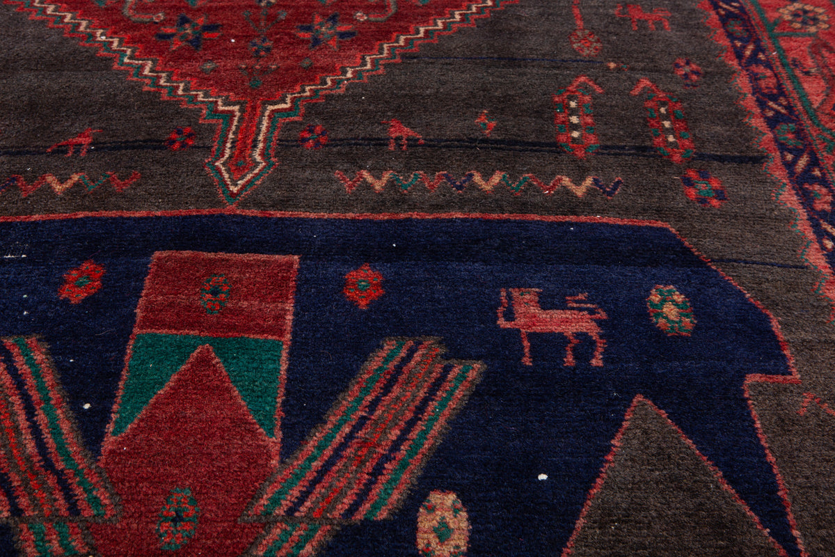Antique Deep Navy Blue & Red Hand-Knotted Wool Rug – 10' 1" x 4' 6" (307 x 136 cm)
