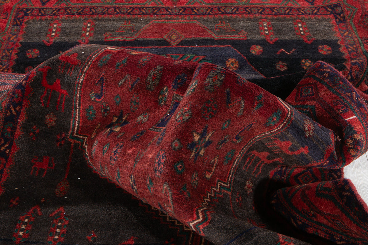 Antique Deep Navy Blue & Red Hand-Knotted Wool Rug – 10' 1" x 4' 6" (307 x 136 cm)