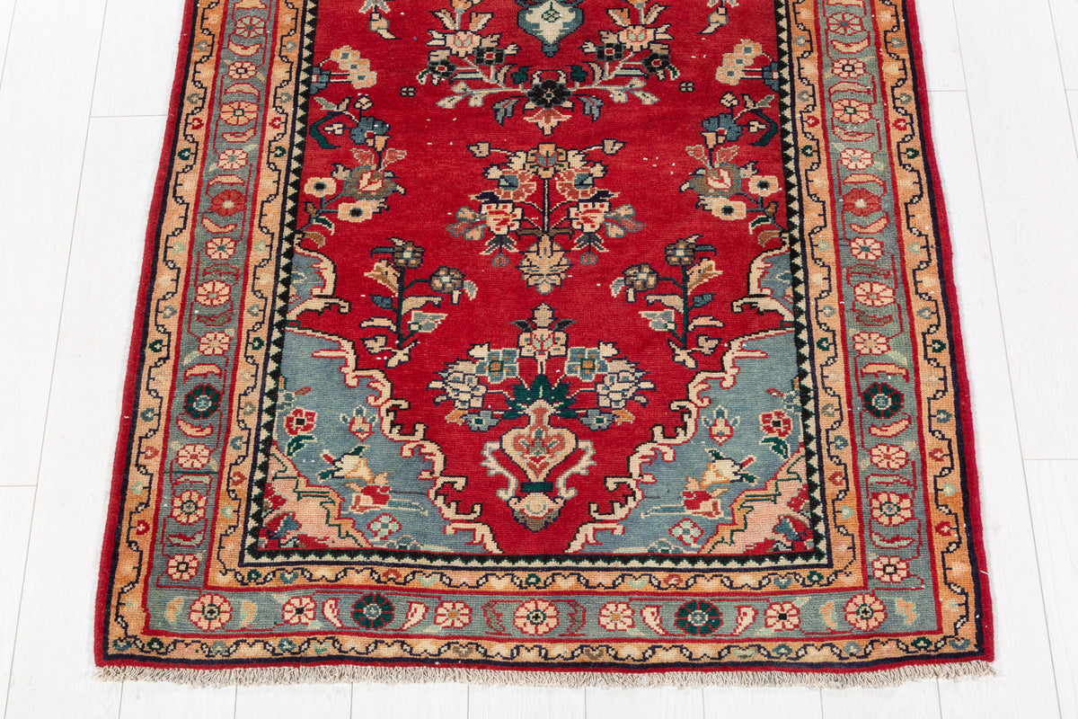 Vintage Floral Medallion Runner Rug, Red – 8' 9" x 3' 8" (267 x 111 cm)
