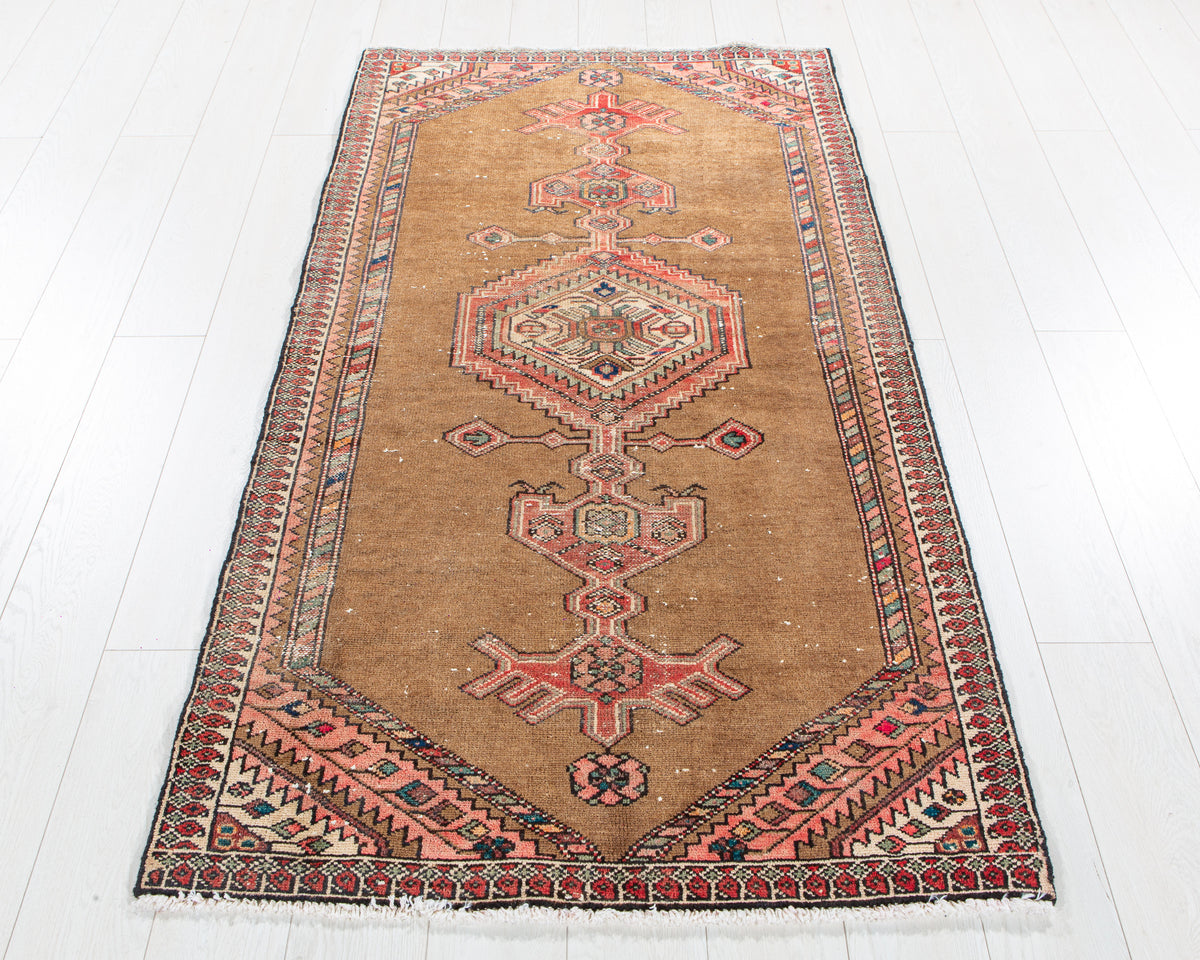 Antique Brown & Red Hand-Knotted Wool Rug – 6' 2" x 3' 3" (187 x 98 cm)