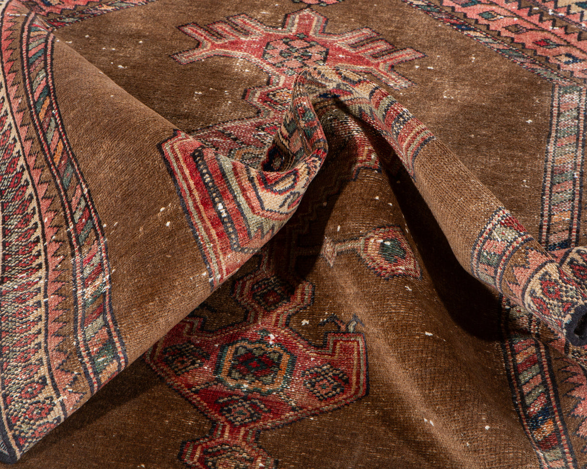 Antique Brown & Red Hand-Knotted Wool Rug – 6' 2" x 3' 3" (187 x 98 cm)