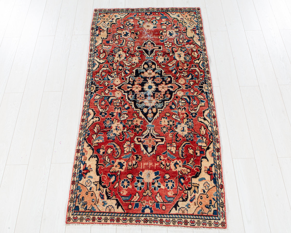 Antique Red Hand-Knotted Wool Rug – 6' 5" x 3' 1" (195 x 94 cm)