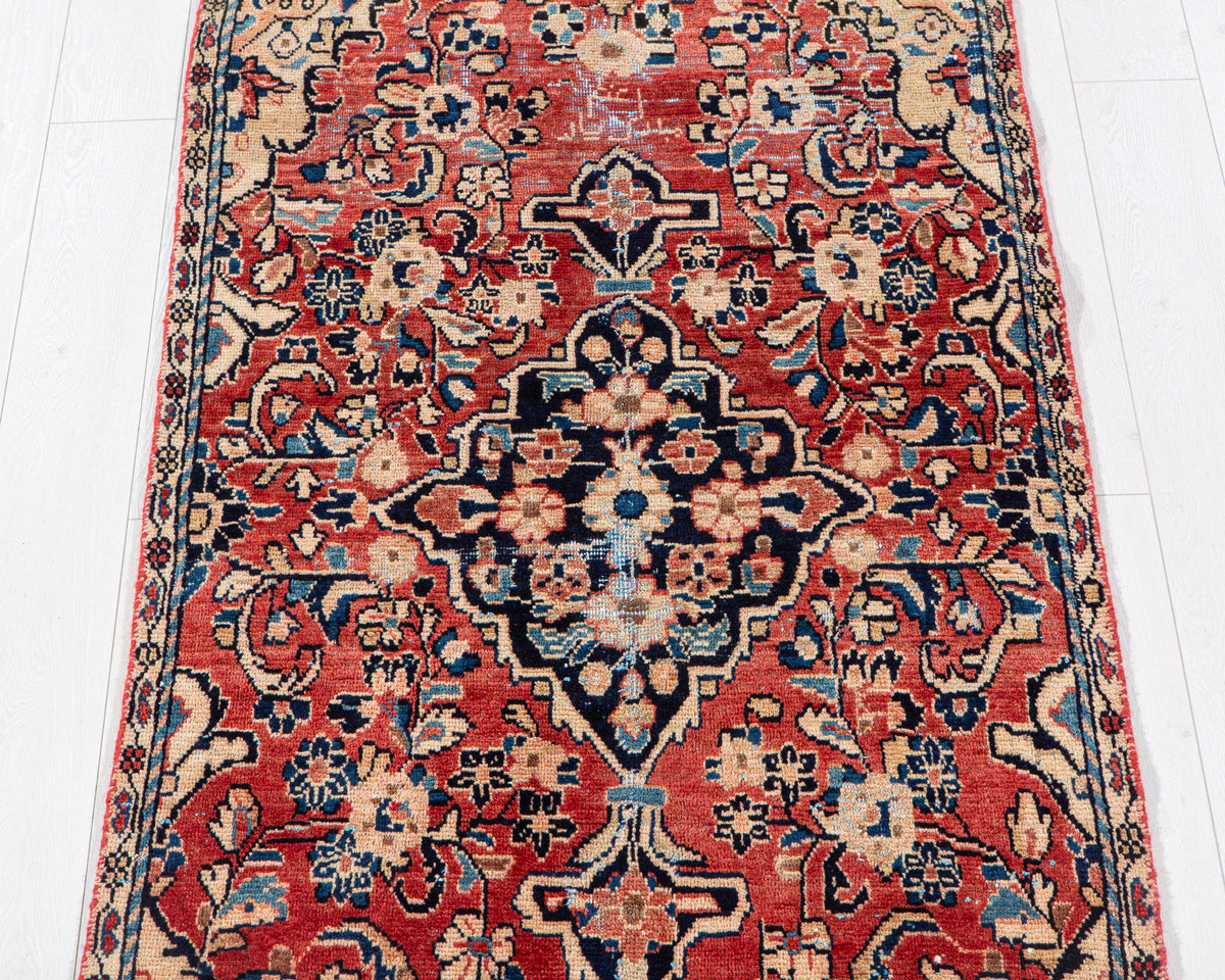 Antique Red Hand-Knotted Wool Rug – 6' 5" x 3' 1" (195 x 94 cm)