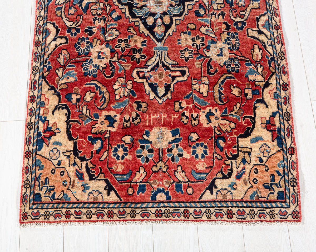 Antique Red Hand-Knotted Wool Rug – 6' 5" x 3' 1" (195 x 94 cm)