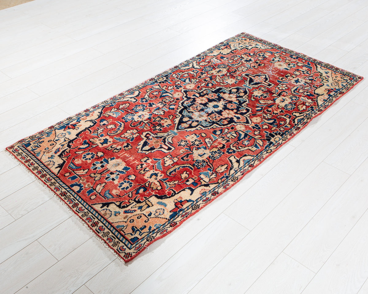 Antique Red Hand-Knotted Wool Rug – 6' 5" x 3' 1" (195 x 94 cm)
