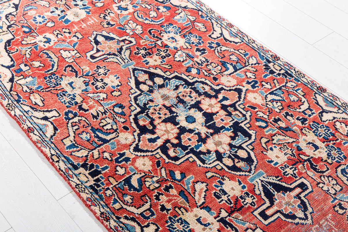 Antique Red Hand-Knotted Wool Rug – 6' 5" x 3' 1" (195 x 94 cm)