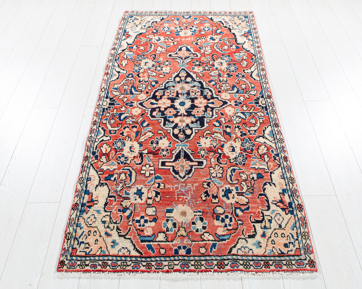 Antique Red Hand-Knotted Wool Rug – 6' 5" x 3' 1" (195 x 94 cm)