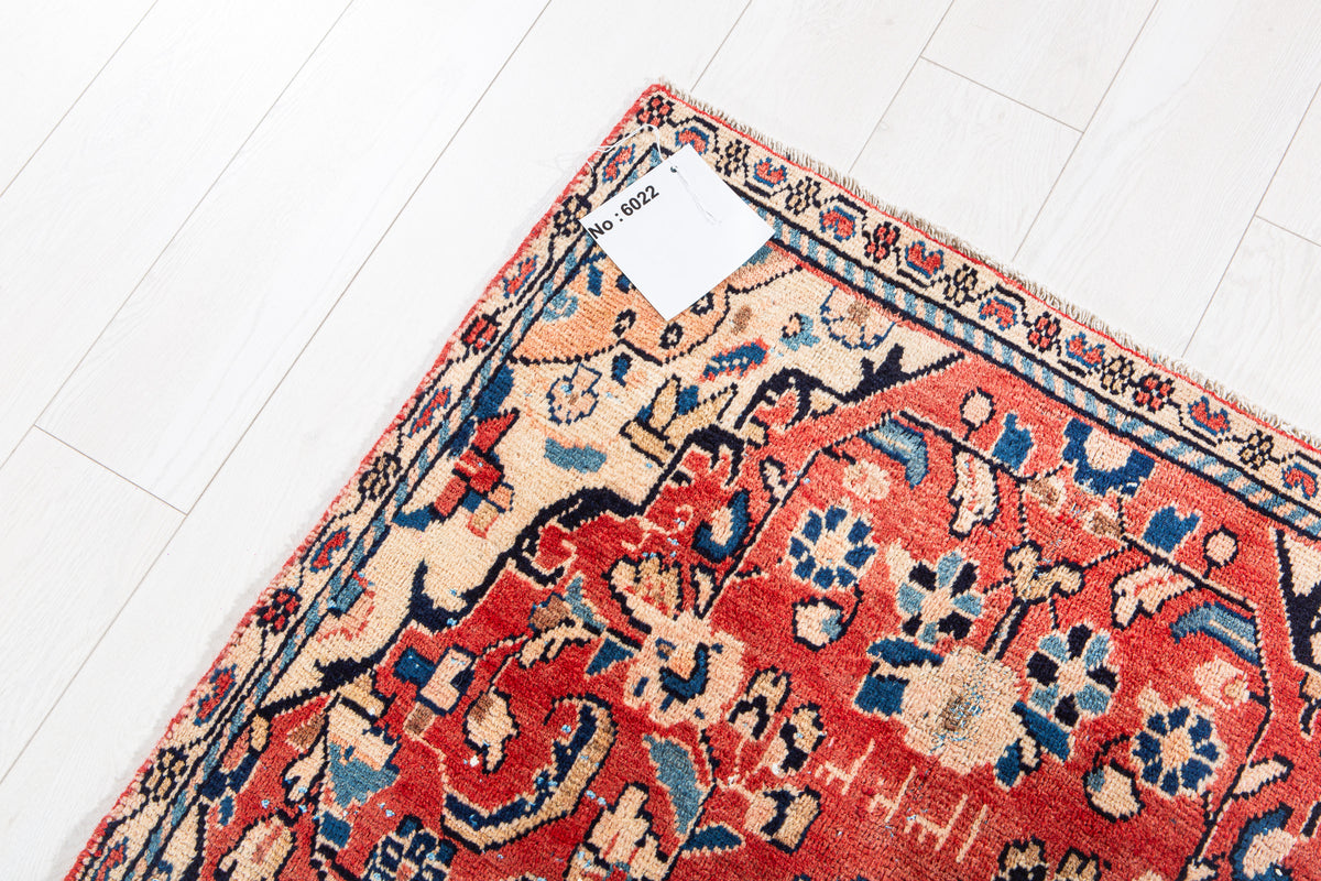 Antique Red Hand-Knotted Wool Rug – 6' 5" x 3' 1" (195 x 94 cm)