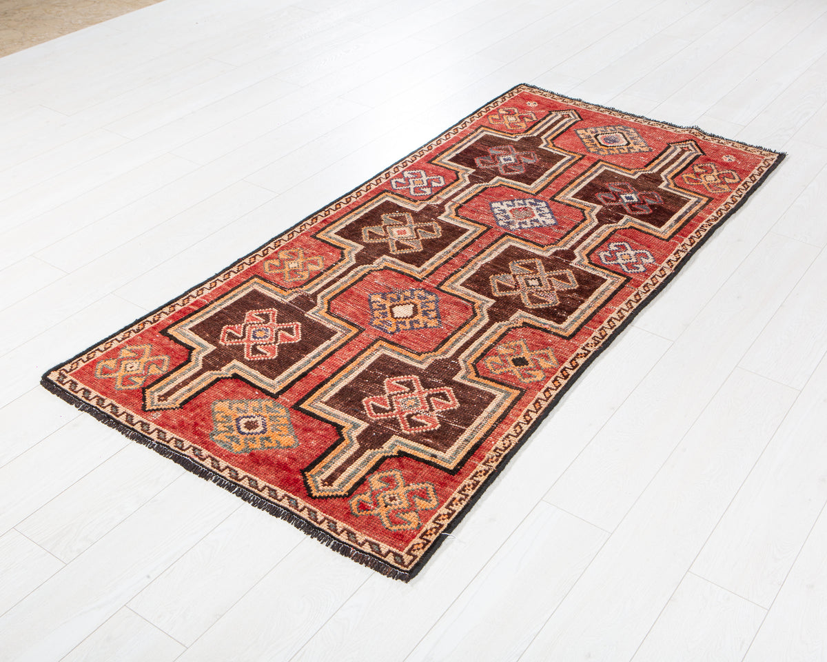 Antique Red Hand-Knotted Wool Rug – 6' 5" x 2' 11" (195 x 90 cm)