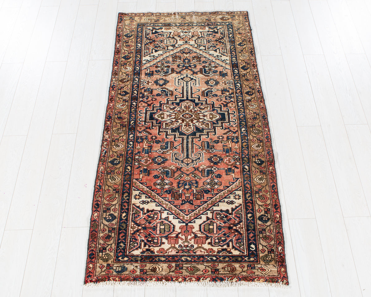 Antique Faded Rust Red Hand-Knotted Wool Rug – 6' 6" x 3' 3" (199 x 98 cm)