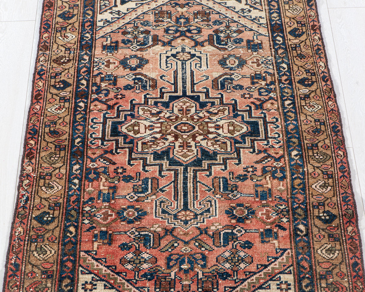 Antique Faded Rust Red Hand-Knotted Wool Rug – 6' 6" x 3' 3" (199 x 98 cm)