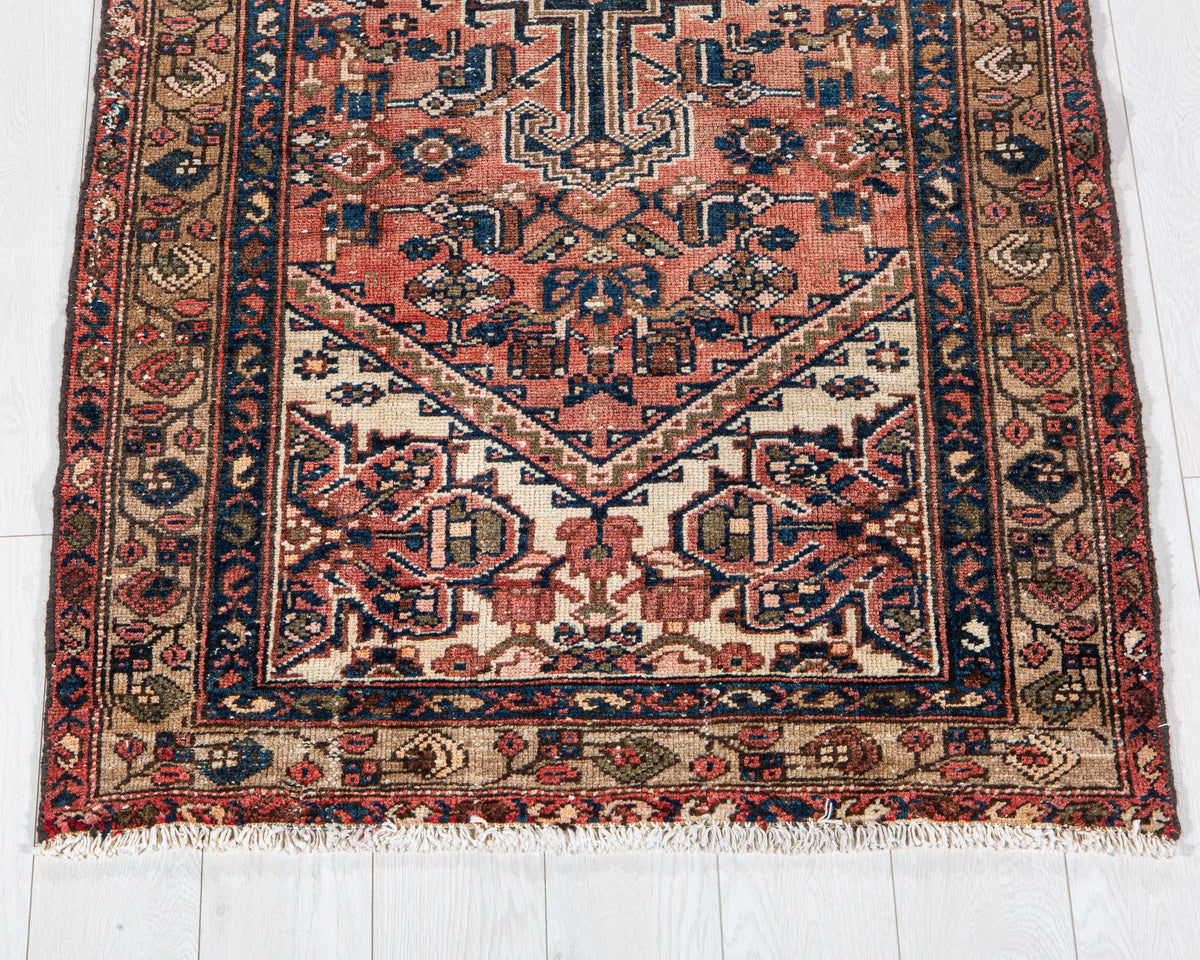 Antique Faded Rust Red Hand-Knotted Wool Rug – 6' 6" x 3' 3" (199 x 98 cm)