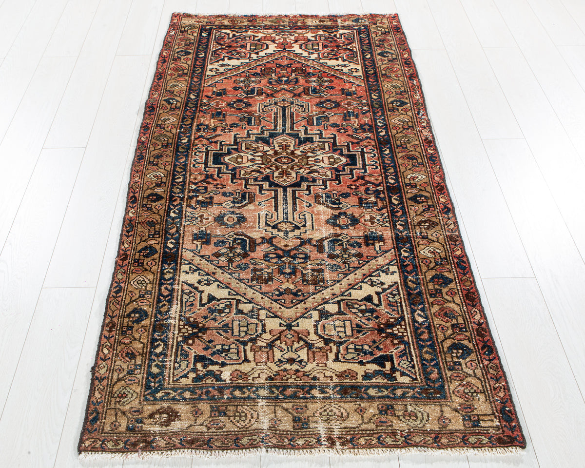 Antique Faded Rust Red Hand-Knotted Wool Rug – 6' 6" x 3' 3" (199 x 98 cm)