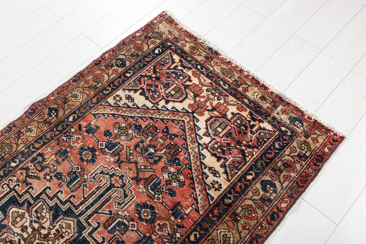 Antique Faded Rust Red Hand-Knotted Wool Rug – 6' 6" x 3' 3" (199 x 98 cm)