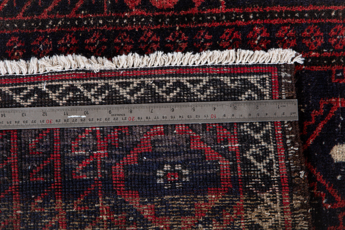 Antique Deep Navy Blue & Red Hand-Knotted Wool Rug – 6' 3" x 3' 6" (191 x 107 cm)