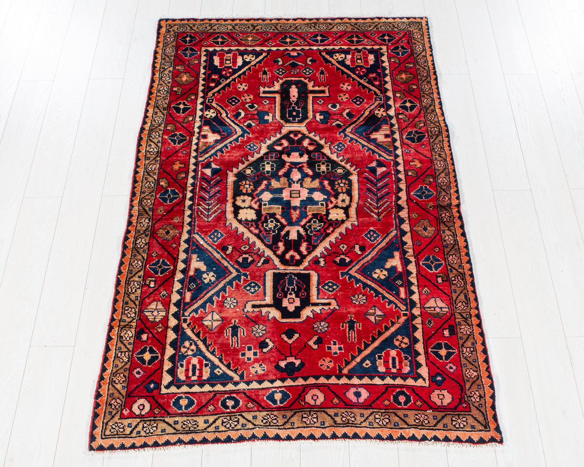 Vintage Red Hand-Knotted Wool Rug – 6' 2" x 4' 0" (189 x 122 cm)