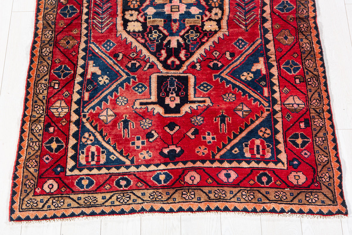 Vintage Red Hand-Knotted Wool Rug – 6' 2" x 4' 0" (189 x 122 cm)