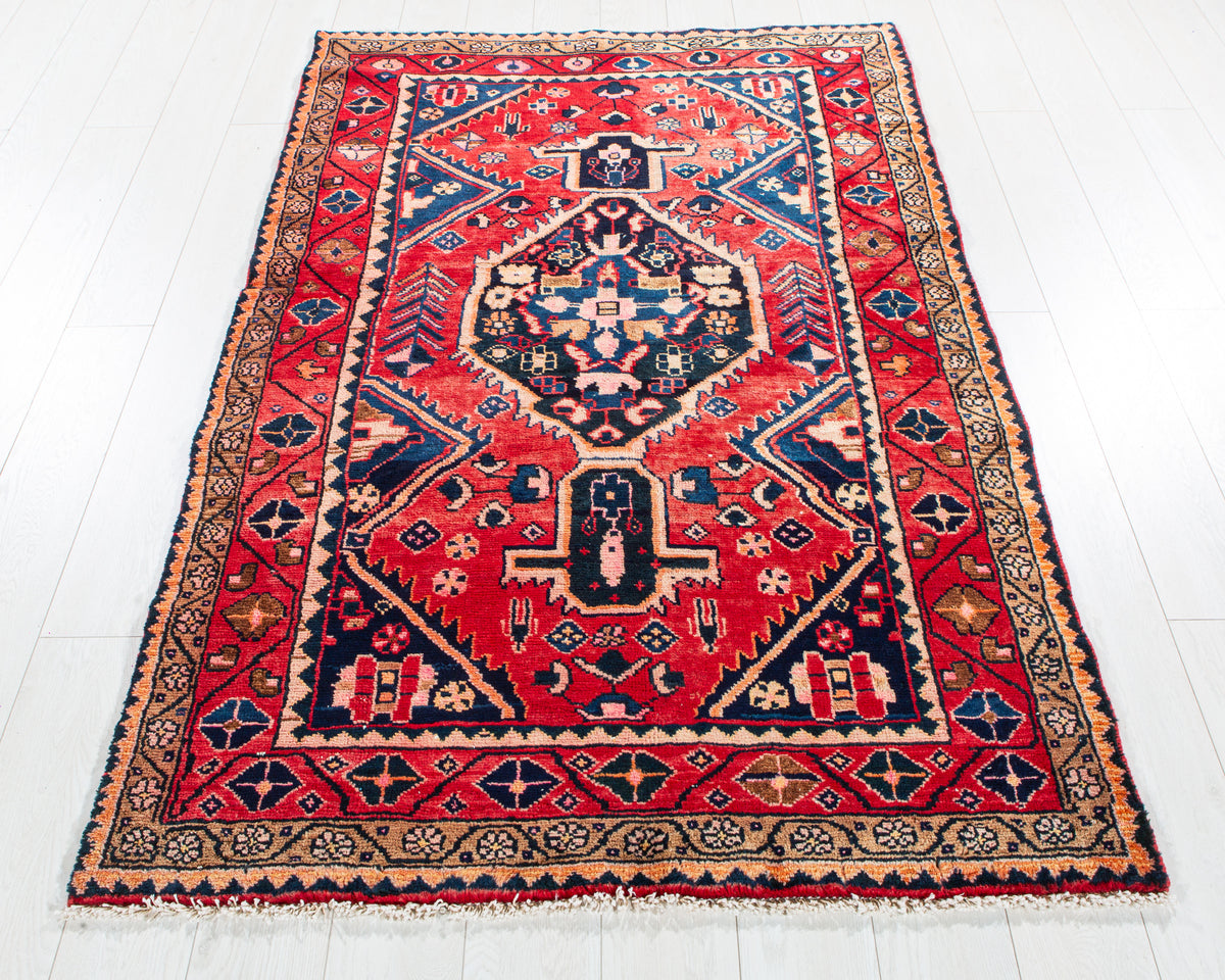 Vintage Red Hand-Knotted Wool Rug – 6' 2" x 4' 0" (189 x 122 cm)