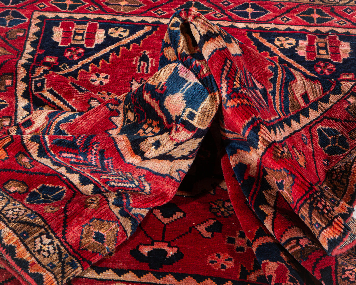 Vintage Red Hand-Knotted Wool Rug – 6' 2" x 4' 0" (189 x 122 cm)