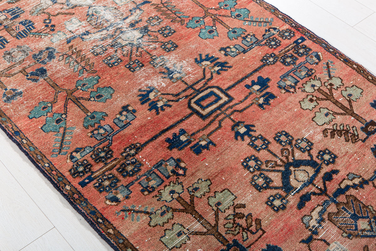 Antique Coral Red Hand-Knotted Wool Rug – 6' 4" x 3' 7" (192 x 109 cm)