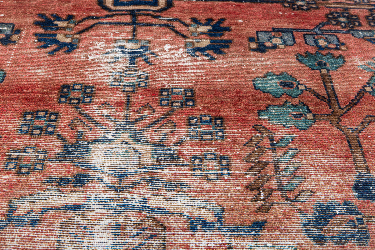 Antique Coral Red Hand-Knotted Wool Rug – 6' 4" x 3' 7" (192 x 109 cm)