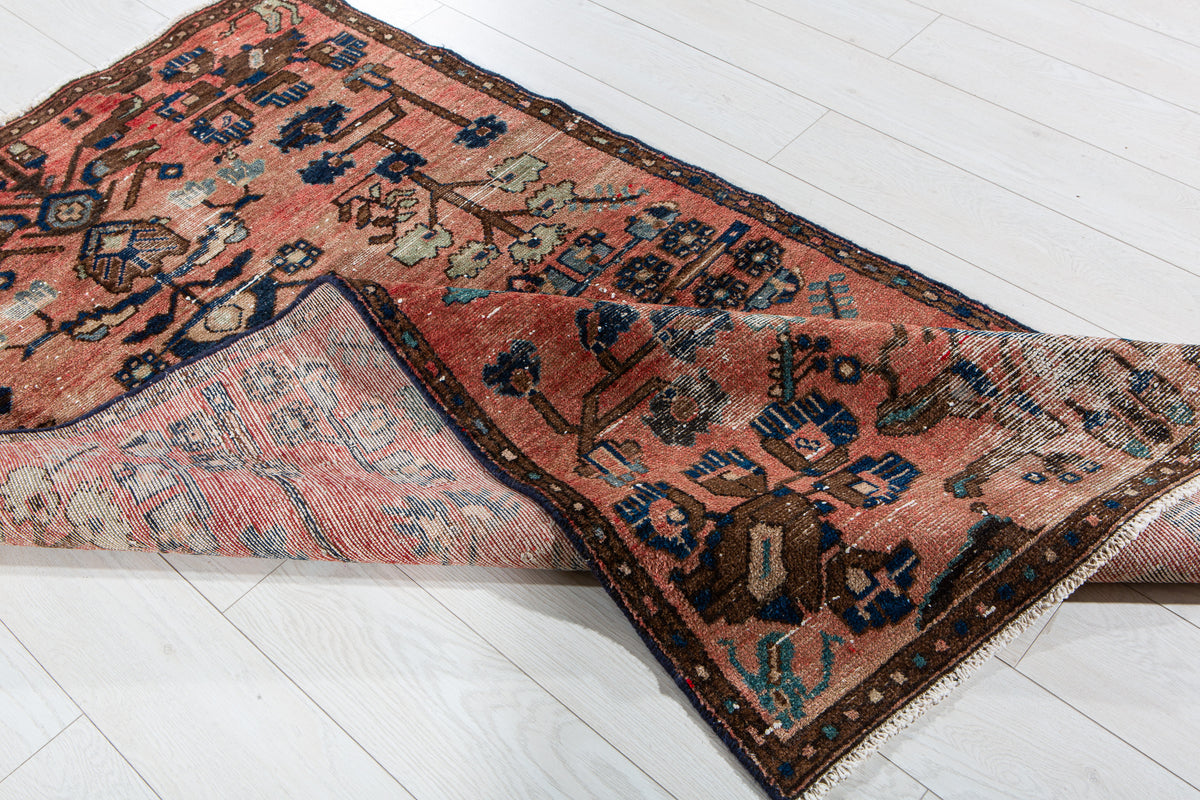 Antique Coral Red Hand-Knotted Wool Rug – 6' 4" x 3' 7" (192 x 109 cm)