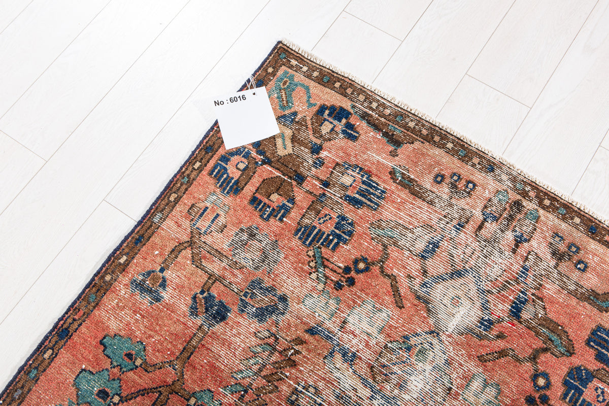 Antique Coral Red Hand-Knotted Wool Rug – 6' 4" x 3' 7" (192 x 109 cm)