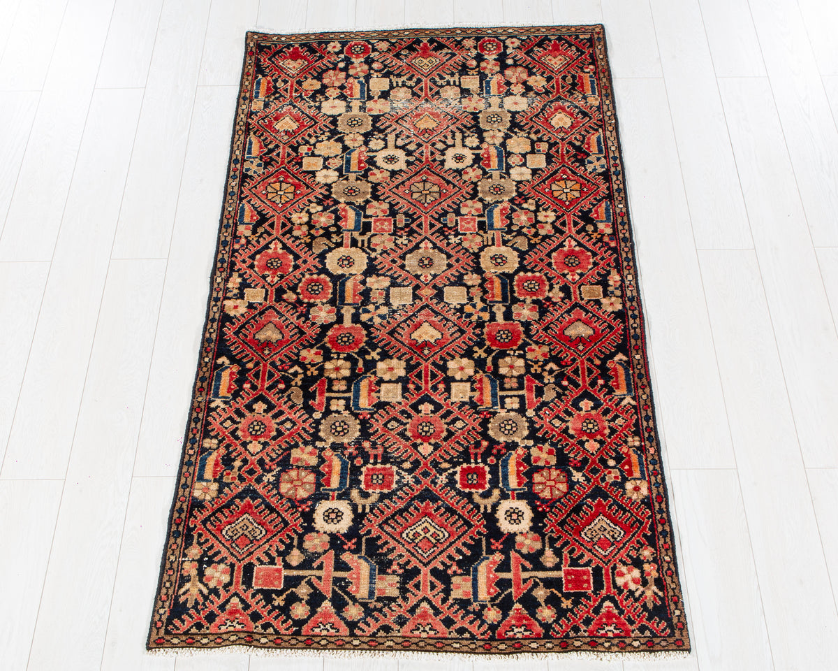 Antique Navy Blue Hand-Knotted Wool Rug – 5' 11" x 3' 5" (181 x 103 cm)
