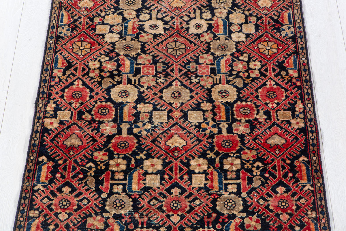 Antique Navy Blue Hand-Knotted Wool Rug – 5' 11" x 3' 5" (181 x 103 cm)