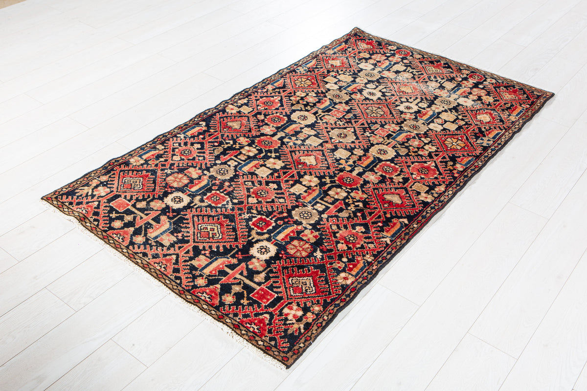 Antique Navy Blue Hand-Knotted Wool Rug – 5' 11" x 3' 5" (181 x 103 cm)