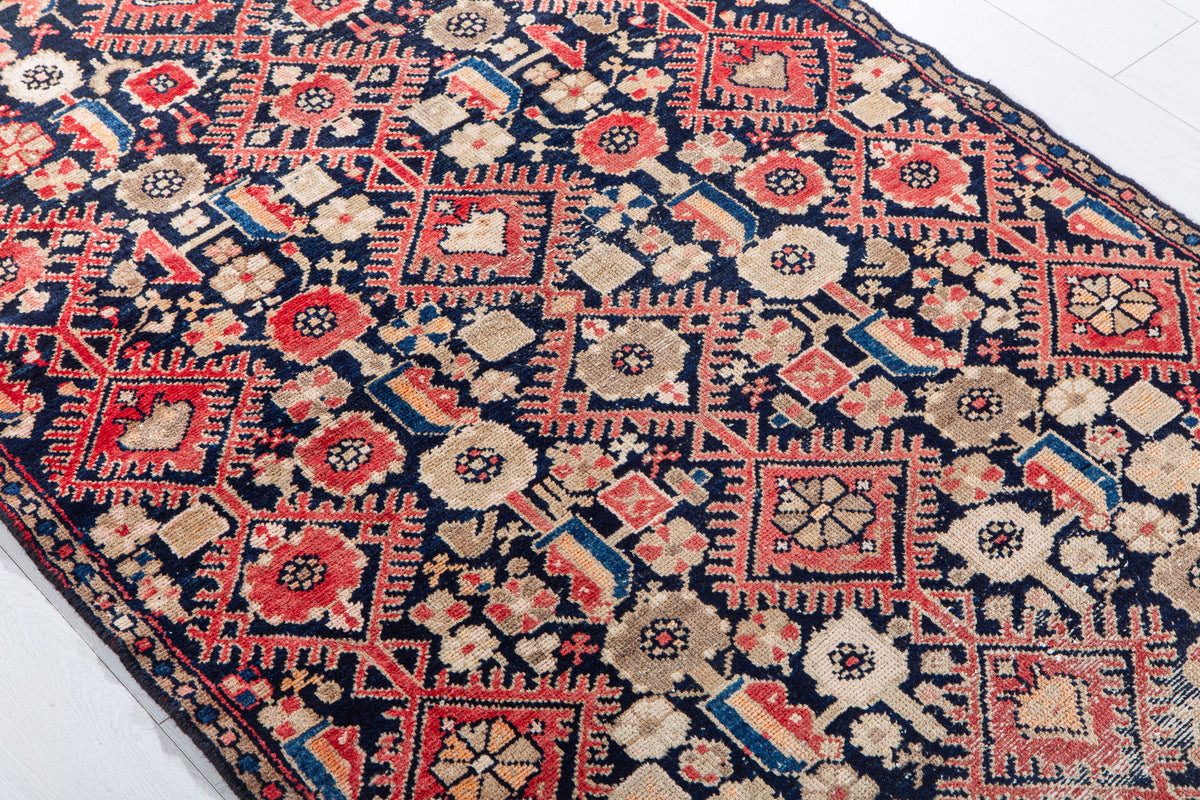 Antique Navy Blue Hand-Knotted Wool Rug – 5' 11" x 3' 5" (181 x 103 cm)