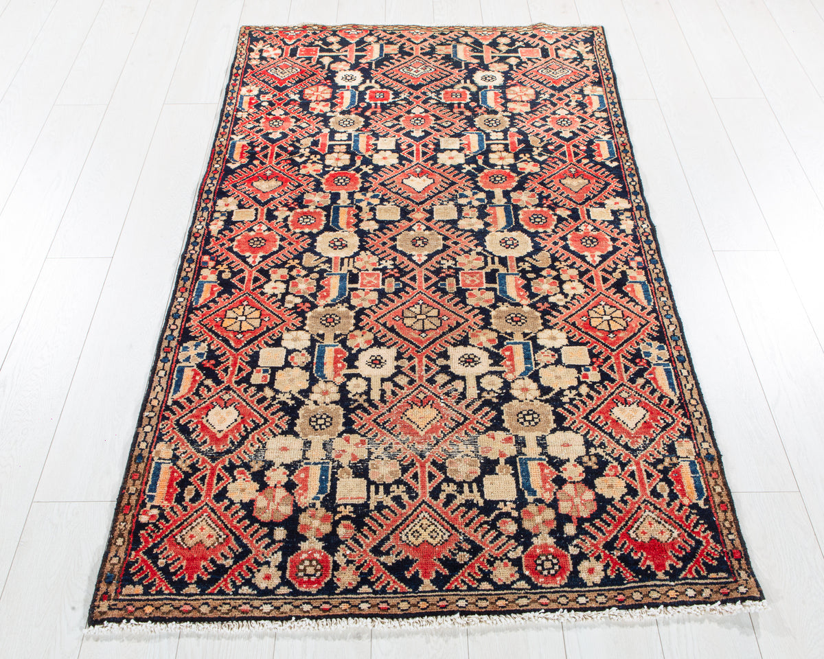 Antique Navy Blue Hand-Knotted Wool Rug – 5' 11" x 3' 5" (181 x 103 cm)