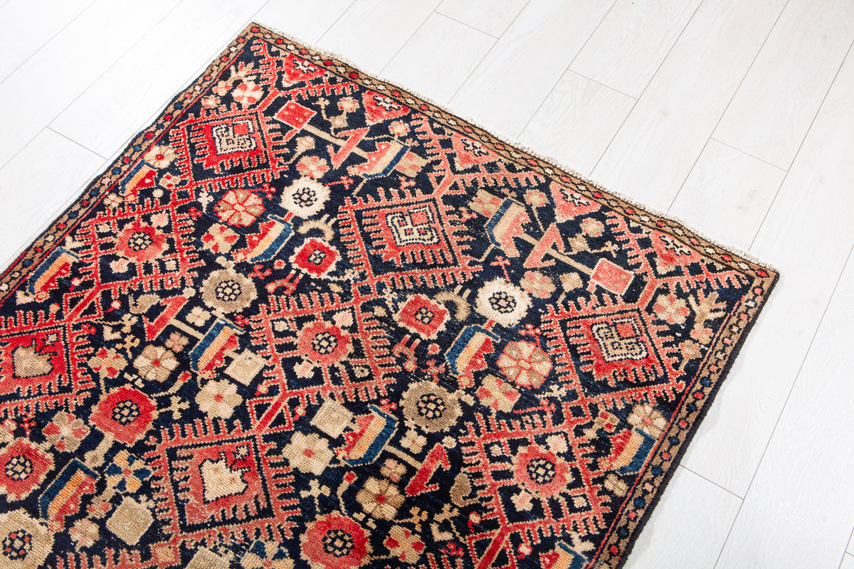 Antique Navy Blue Hand-Knotted Wool Rug – 5' 11" x 3' 5" (181 x 103 cm)