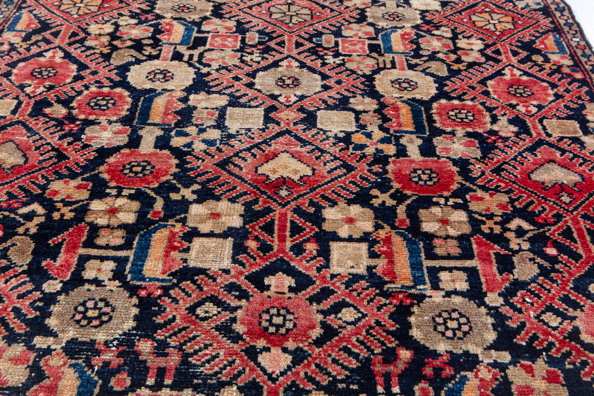 Antique Navy Blue Hand-Knotted Wool Rug – 5' 11" x 3' 5" (181 x 103 cm)