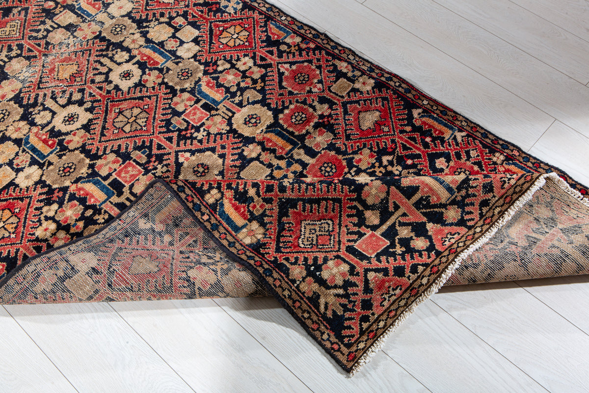 Antique Navy Blue Hand-Knotted Wool Rug – 5' 11" x 3' 5" (181 x 103 cm)