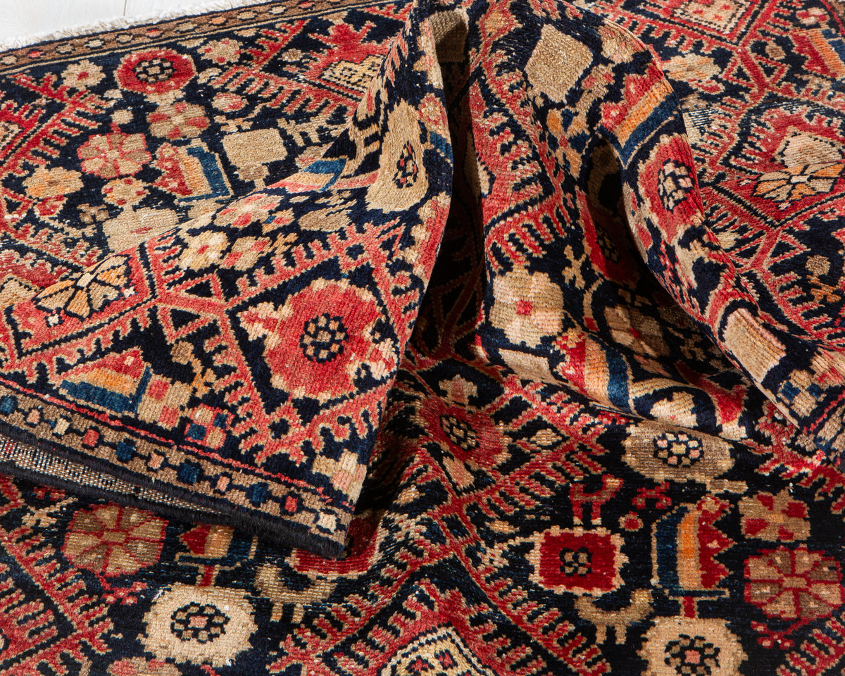 Antique Navy Blue Hand-Knotted Wool Rug – 5' 11" x 3' 5" (181 x 103 cm)