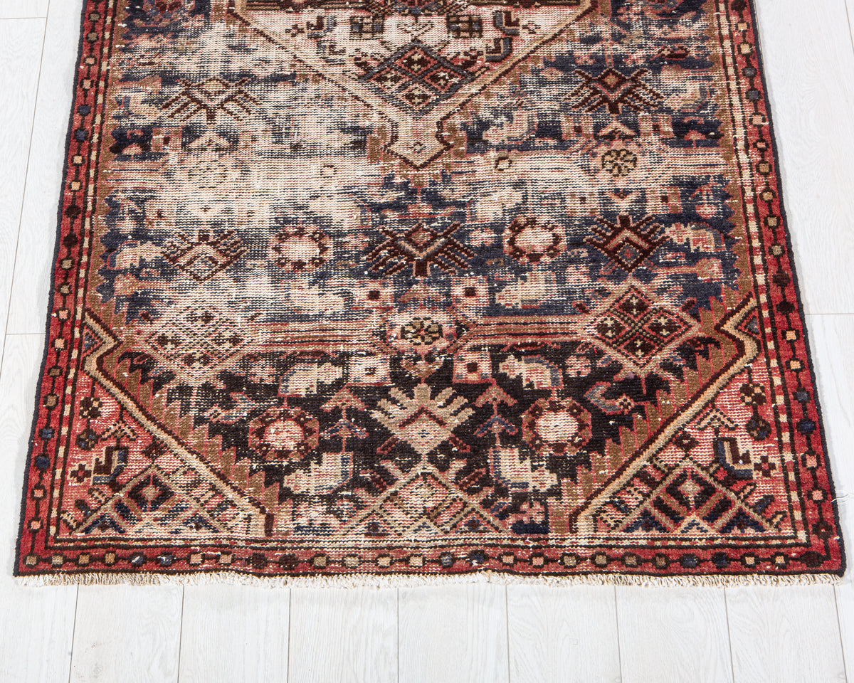Antique Navy Blue Hand-Knotted Wool Rug – 6' 11" x 3' 7" (210 x 110 cm)