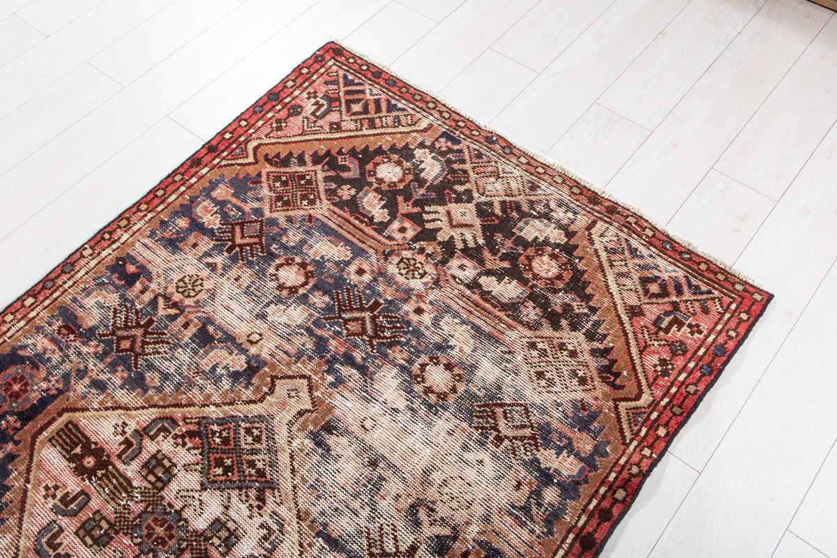 Antique Navy Blue Hand-Knotted Wool Rug – 6' 11" x 3' 7" (210 x 110 cm)