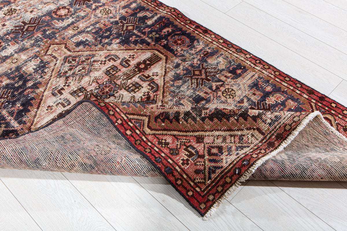 Antique Navy Blue Hand-Knotted Wool Rug – 6' 11" x 3' 7" (210 x 110 cm)