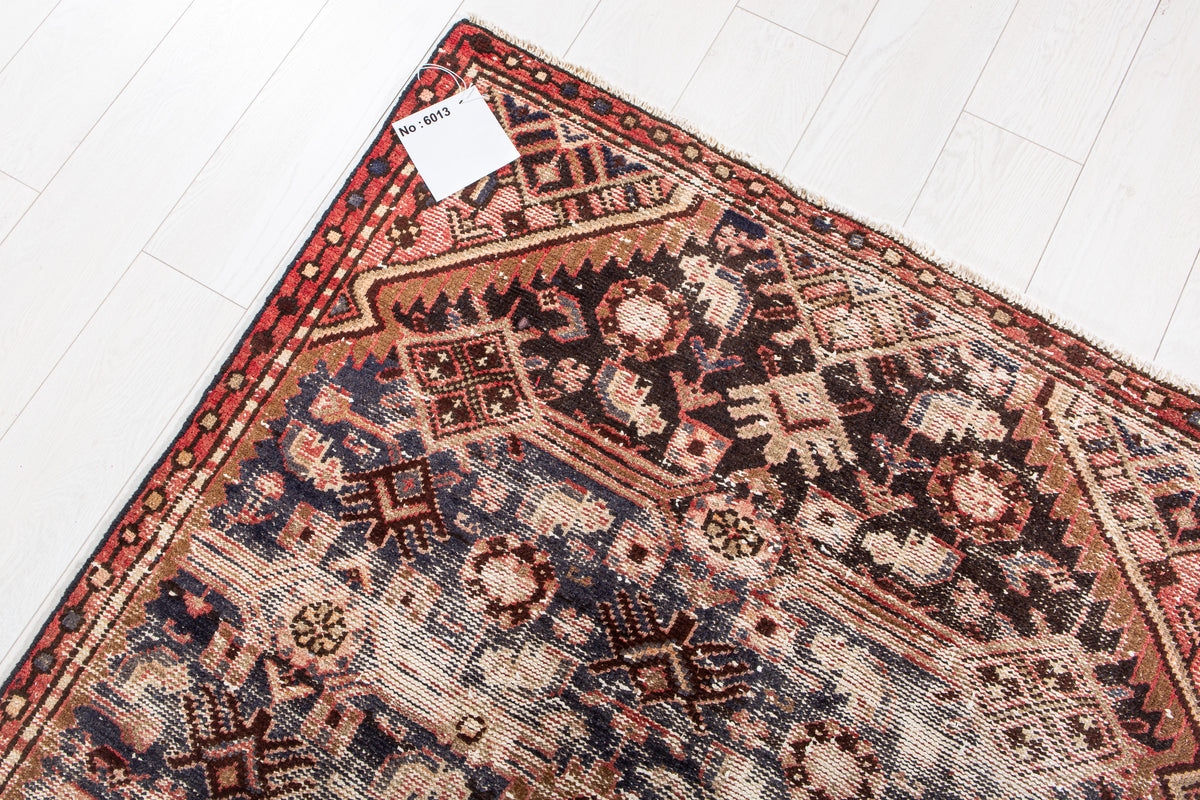 Antique Navy Blue Hand-Knotted Wool Rug – 6' 11" x 3' 7" (210 x 110 cm)