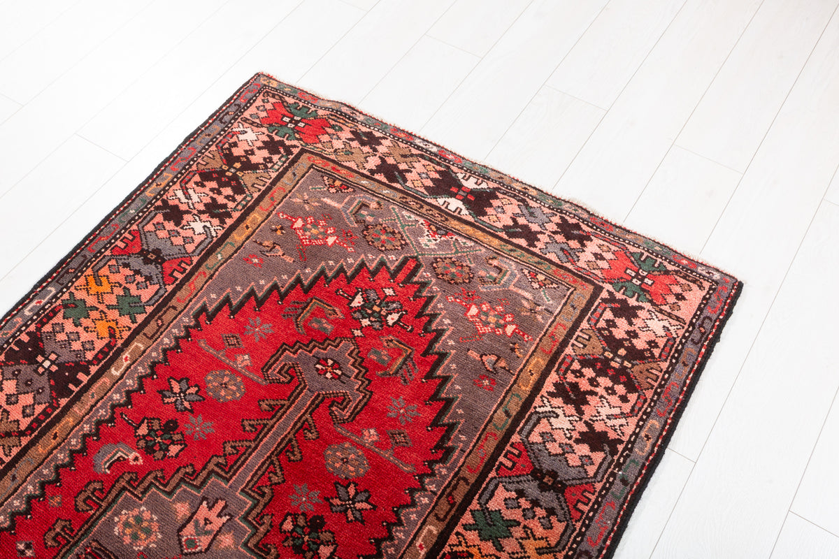 Vintage Geometric Medallion Runner Rug, Red – 10' 3" x 3' 5" (313 x 105 cm)