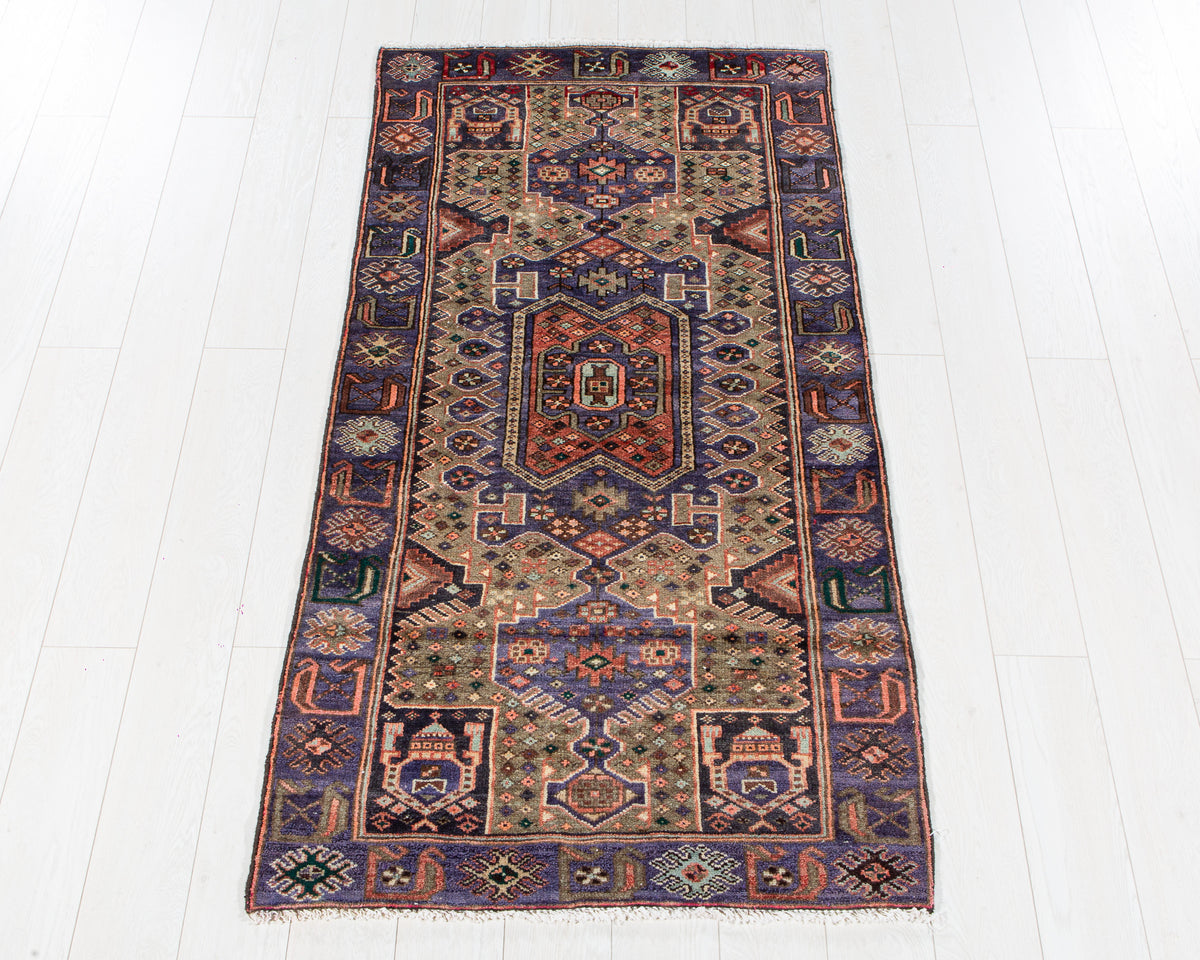 Vintage Brown & Purple Hand-Knotted Wool Rug – 6' 0" x 3' 1" (183 x 94 cm)