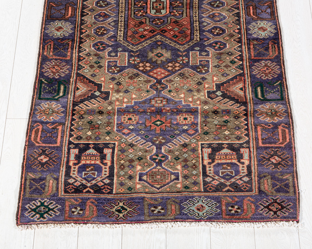 Vintage Brown & Purple Hand-Knotted Wool Rug – 6' 0" x 3' 1" (183 x 94 cm)