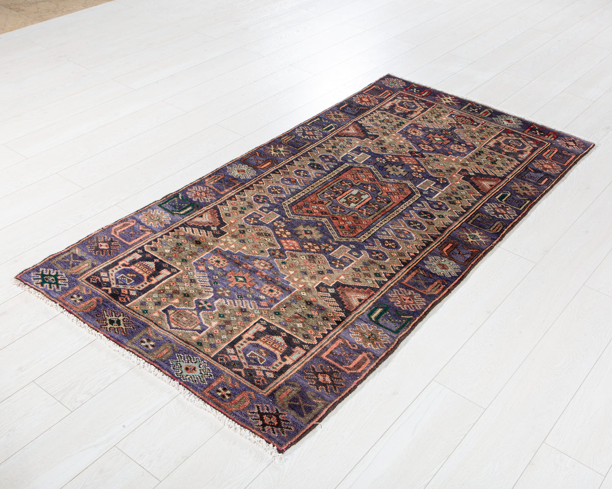 Vintage Brown & Purple Hand-Knotted Wool Rug – 6' 0" x 3' 1" (183 x 94 cm)