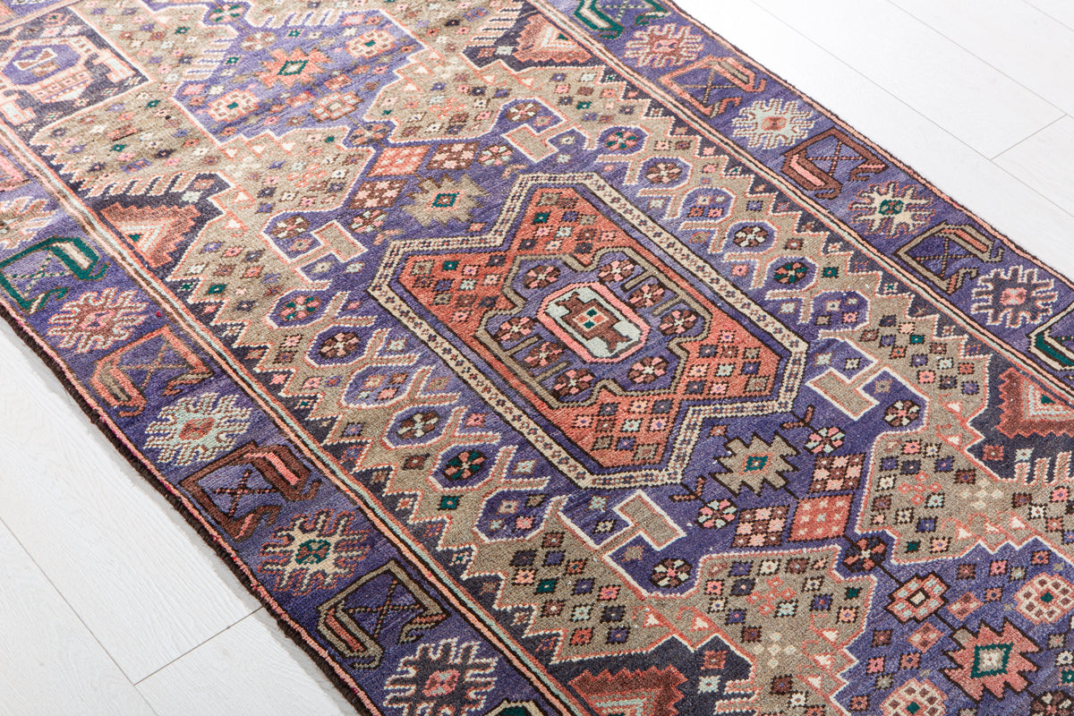 Vintage Brown & Purple Hand-Knotted Wool Rug – 6' 0" x 3' 1" (183 x 94 cm)