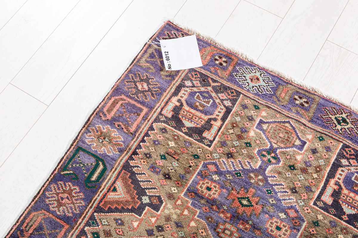 Vintage Brown & Purple Hand-Knotted Wool Rug – 6' 0" x 3' 1" (183 x 94 cm)