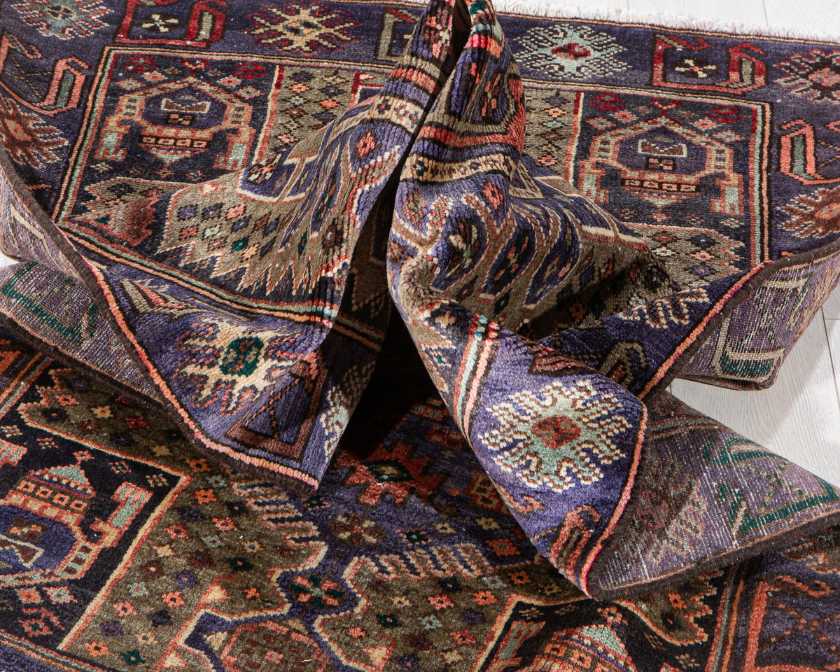 Vintage Brown & Purple Hand-Knotted Wool Rug – 6' 0" x 3' 1" (183 x 94 cm)