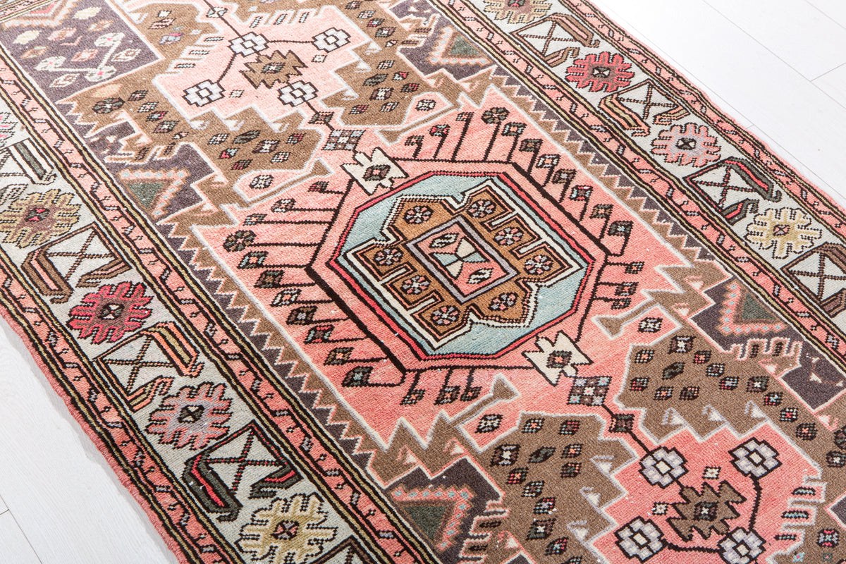 Vintage Brown & Blue Hand-Knotted Wool Rug – 6' 0" x 3' 4" (182 x 102 cm)