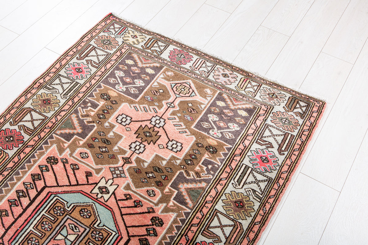 Vintage Brown & Blue Hand-Knotted Wool Rug – 6' 0" x 3' 4" (182 x 102 cm)