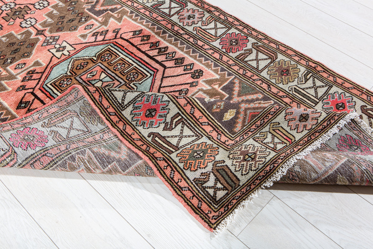 Vintage Brown & Blue Hand-Knotted Wool Rug – 6' 0" x 3' 4" (182 x 102 cm)